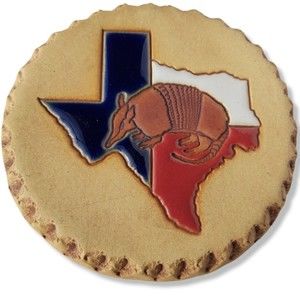 Jane Ashley Texas Armadillos Trivet Coaster Disc Signed Hanging Stoneware 5.5"